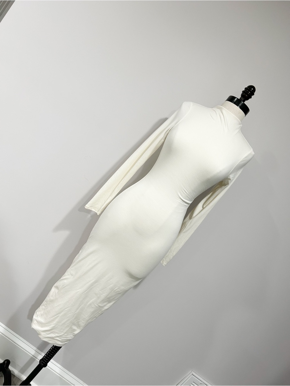 Fashion Nova Ivory Long Sleeve Bodycon Midi Dress
